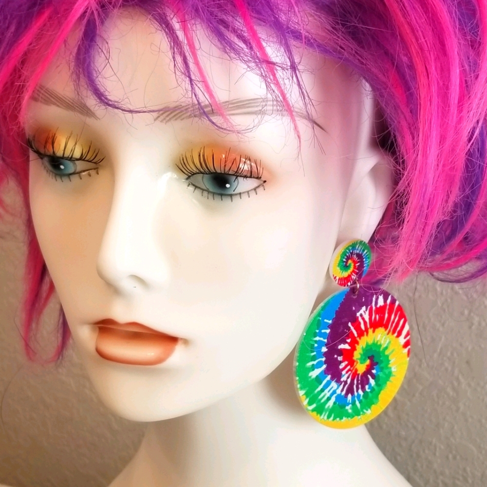 Tye Dye Round Fashion Retro 80's Earrings